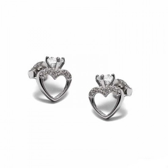 Earrings Silver 925 Heart  with Zircon 10mm