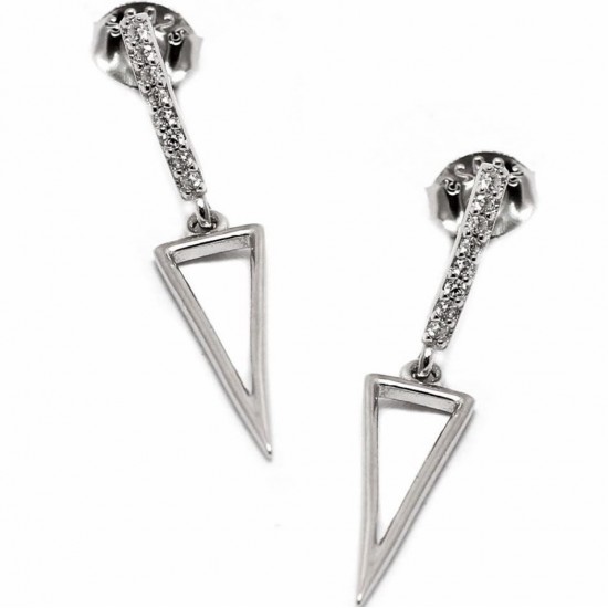 Earrings Silver 925 Triangle With Zircon 6x17mm 