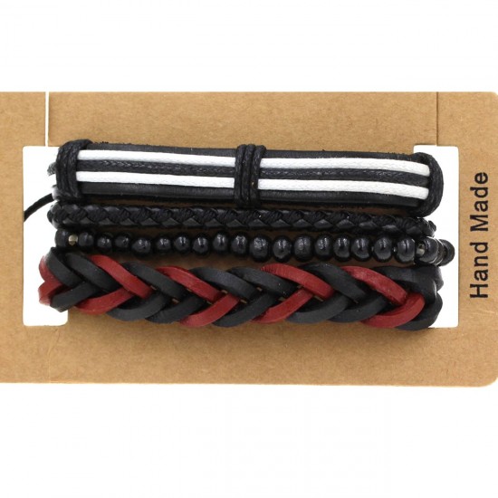 Mens Leather Bracelets Black Tetrad