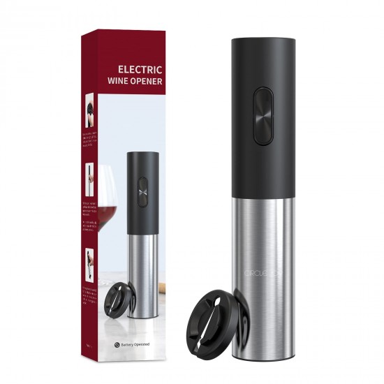 Electric Wine Corkscrew With 3 Multi-Purpose Accessories Silver / Black + 4 Batteries Varta AA Gift